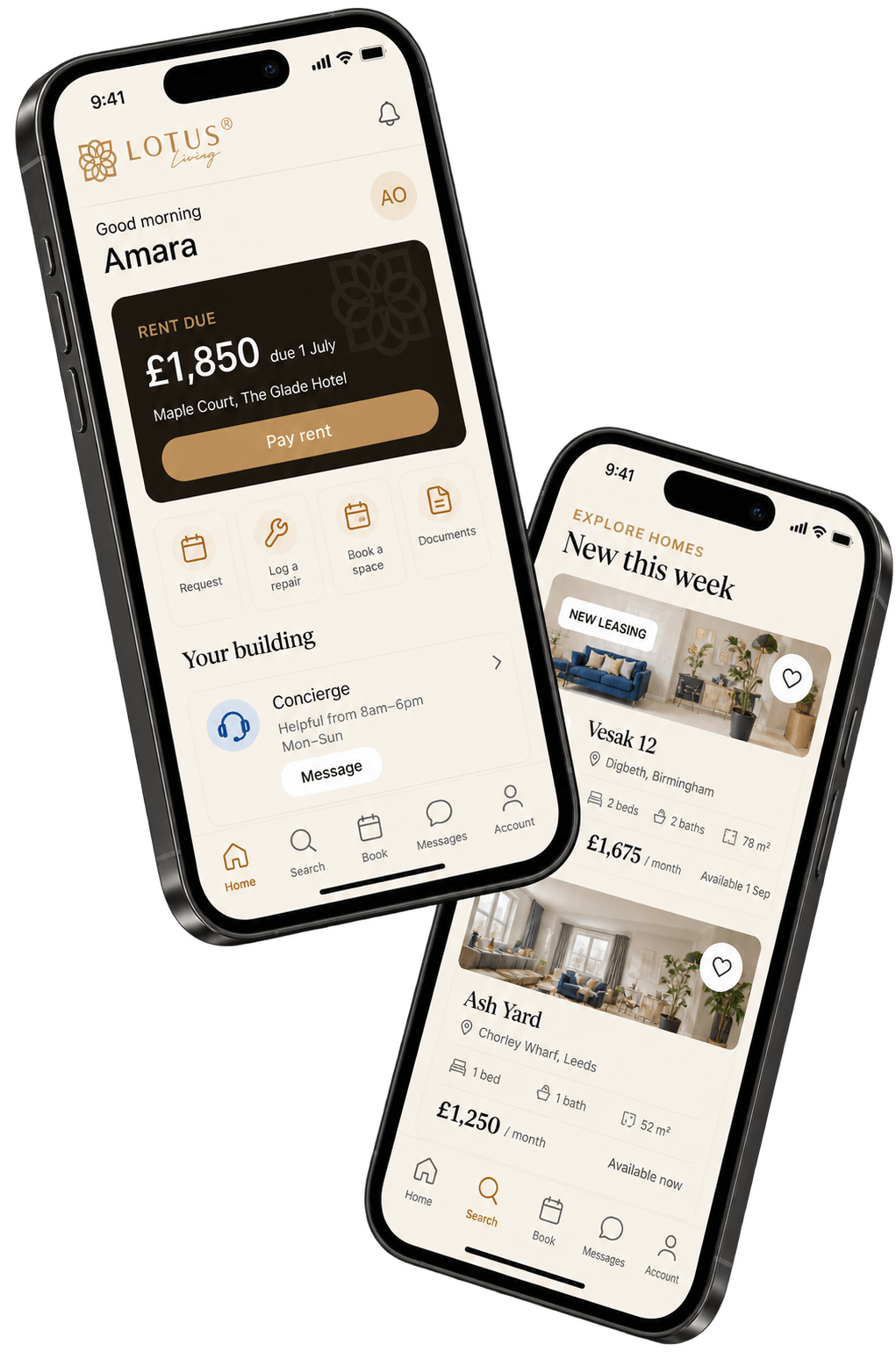 Lotus Living resident app screens